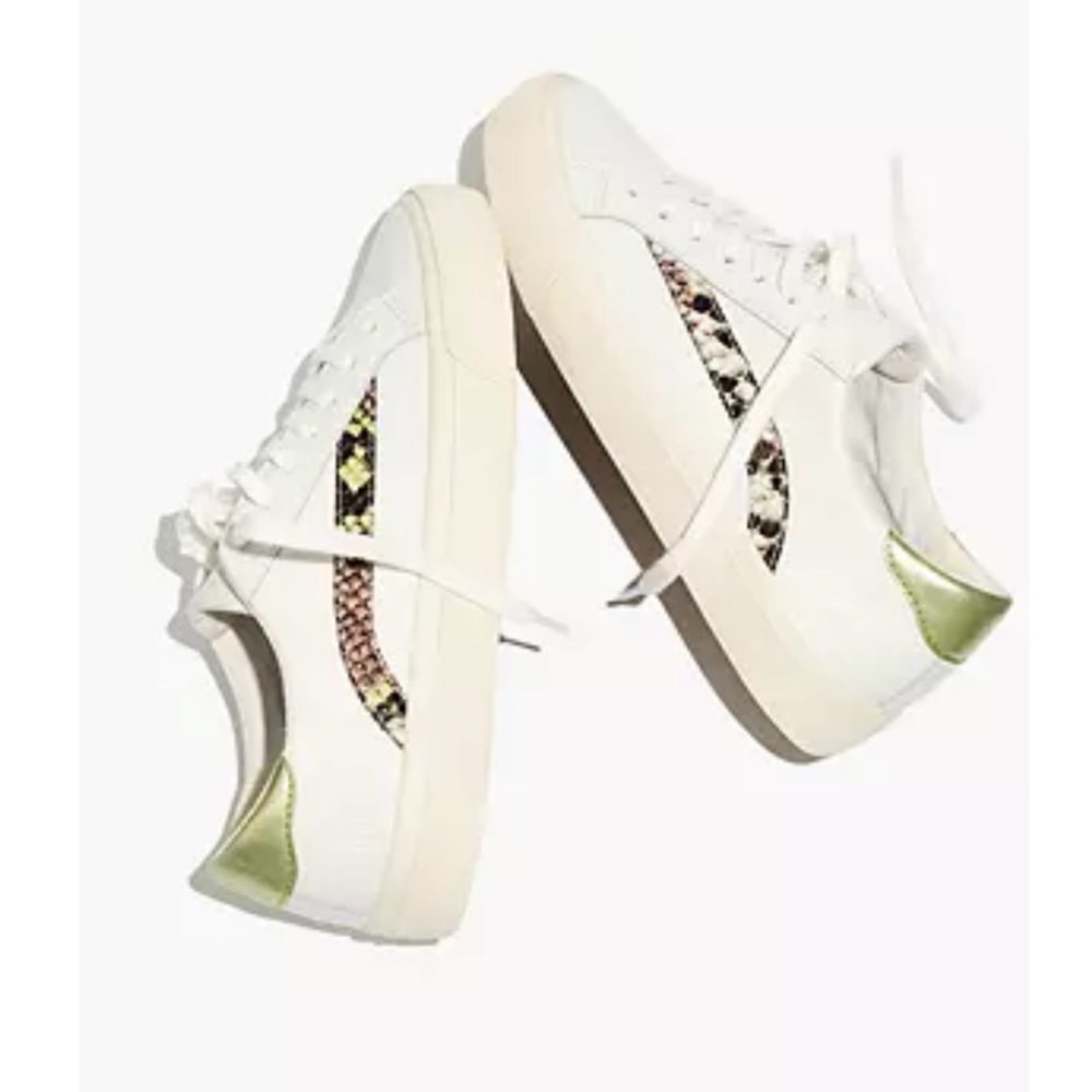 NWT! Madewell SIDEWALK LOW-TOP SNEAKERS SNAKE-EMBOSSED METALLIC LEATHER Green